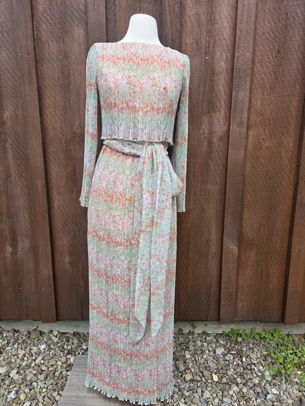 F23. Vintage Pleated Floral Fairycore Maxi Dress Razook's 1960s